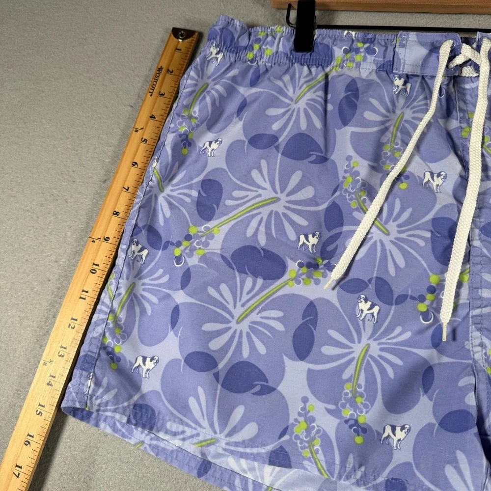 Big Dogs Mens XL Purple Tropical Floral Dog Print Swim Trunks Board Shorts 30-38